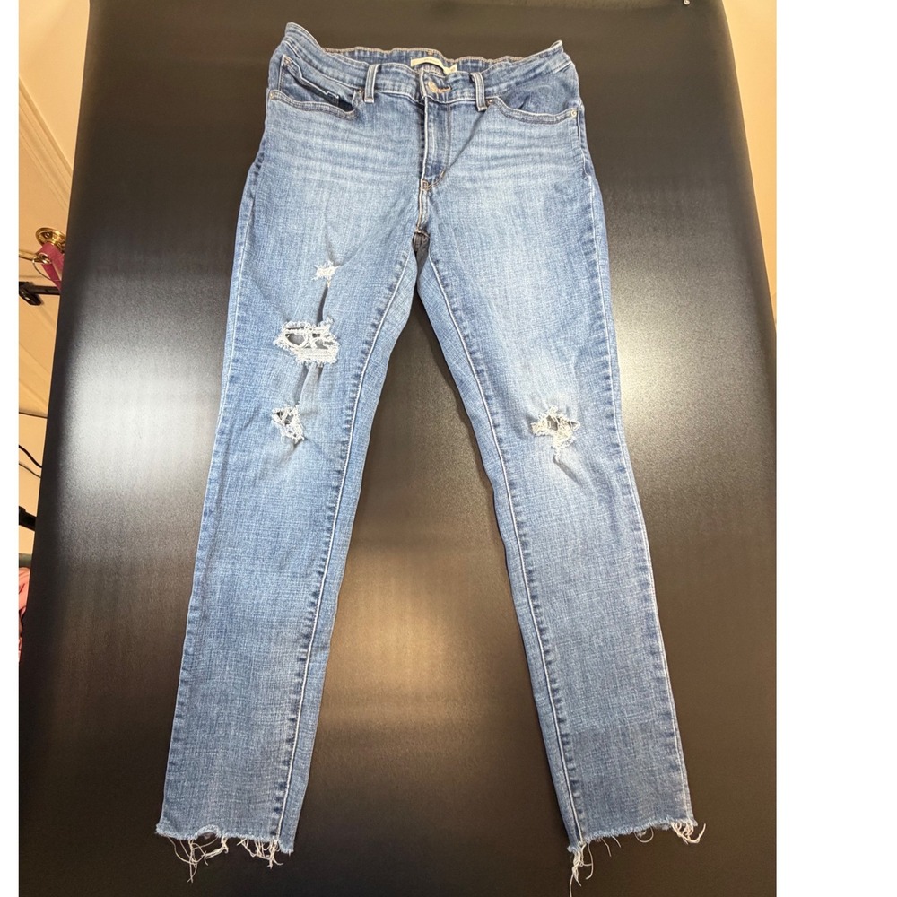 Levis 711 Skinny Distressed Jeans Medium Wash Raw Hem 18881-0419 Womens 30x30 J5